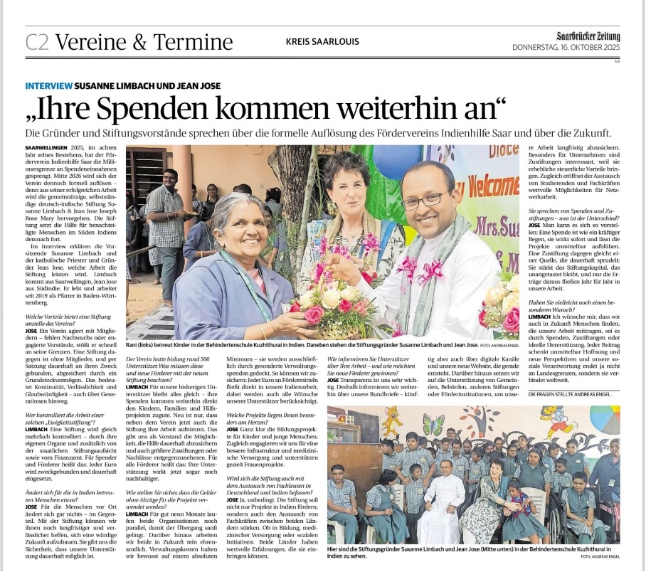 Zeitungsausschnitt aus Saarbrücker Zeitung zur Stiftung